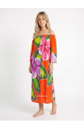 Hand Painted Rayon Off Shoulder Dress
